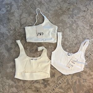 Zara White and Cream Crop Tops